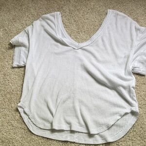 Project Social T White Ribbed V-Neck Short Sleeve Top